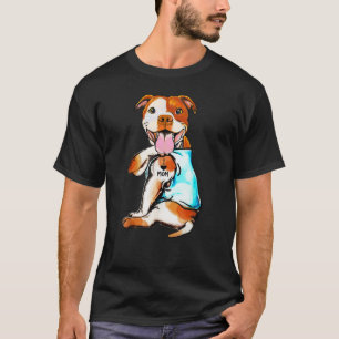 T-shirt Pit Bull j'aime maman tatouage chien maman fête de