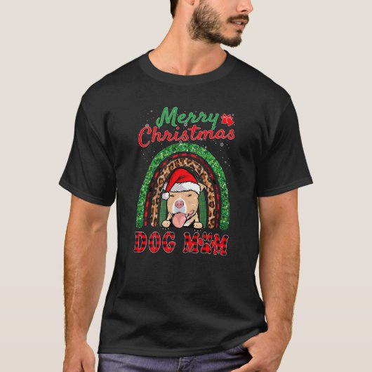 T-shirt Pit Bull Noël Santa Hat Chien Maman Boho Arc-en-ci (Devant)