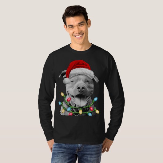 T-shirt Pit Bull Père Noël Christmas Tree Lights Xmas Boys (Devant entier)