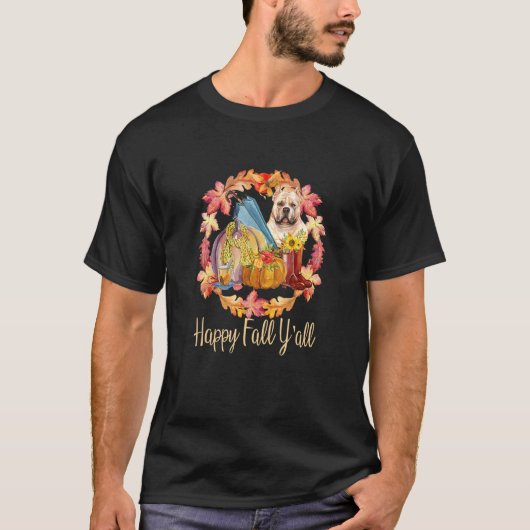 T-shirt Pitbull American Bulldog Pumpkin Autumn Happy Fall (Devant)