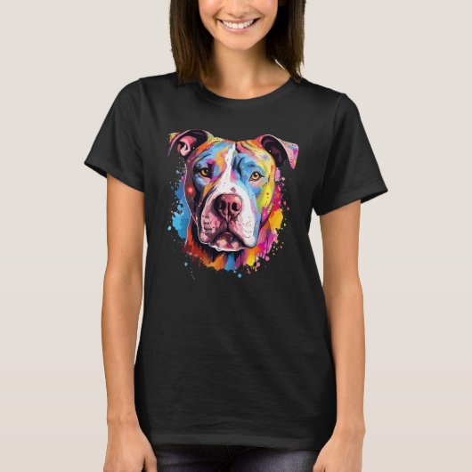T-shirt Pitbull Art Splash Chien Coloré (Devant)