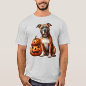T-shirt Pitbull avec Citrouilles d'Halloween (Devant)