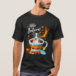 T-shirt Pitbull Chien Café d'automne Bonjour Automne Feuil