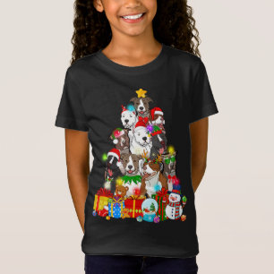 T-Shirt Pitbull Chien de Noël Lumières arbre de Noël Chien