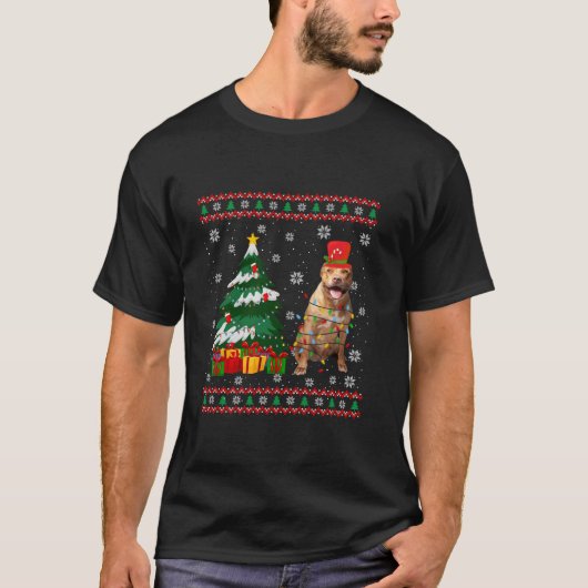T-shirt Pitbull Chien laide doux Noël Lumière Noël Paja (Devant)