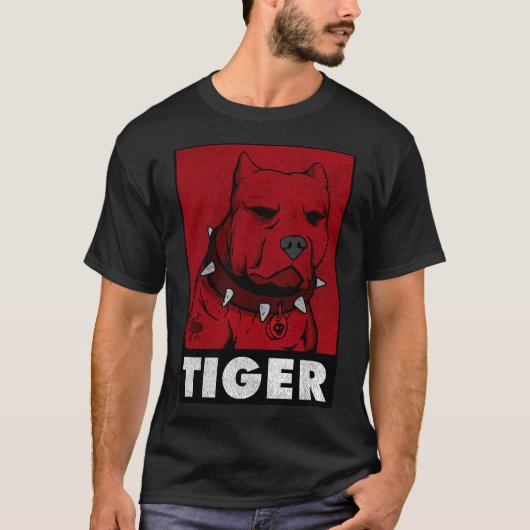 T-shirt Pitbull Collar Spikes Red Tiger Funny I Love Maman (Devant)