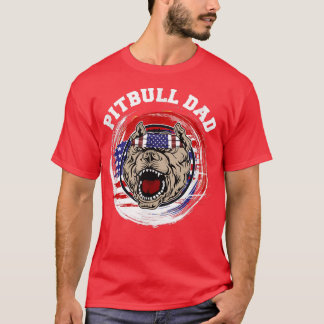 T-shirt Pitbull Dad American Pit Bull Dog US Drapeau 4e De