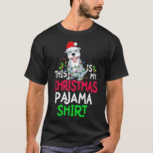 T-shirt Pitbull Dog Tree Lights C'Est Mon Pajam De Noël (Devant)