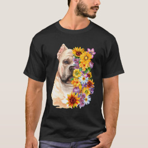 T-shirt Pitbull fleuri coloré maman Fleur Tournesol Chien