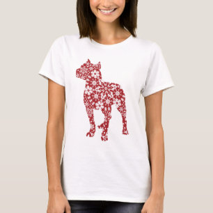 T-shirt Pitbull, flocons de neige rouges de Noël de Boho