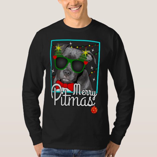 T-shirt Pitbull Funny Pit Bull Dog Noël Joyeux Pitmas (Devant)