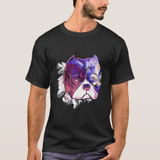 T-shirt Pitbull Head Starry Sky (Devant)