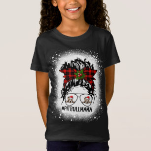 T-Shirt Pitbull Mama Buffalo Plaid Messy Bun Christmas Ble