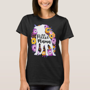 T-shirt Pitbull Mama Fleurs violettes Pittie Maman mignonn