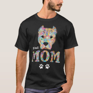 T-shirt Pitbull Maman Chien Chien Chien Tête Mère Fleurs A