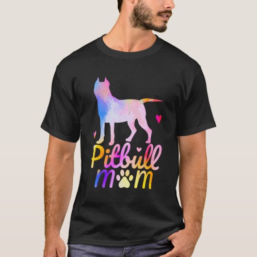 T-shirt Pitbull Maman coloré Aquarelle Pit Mama (Devant)