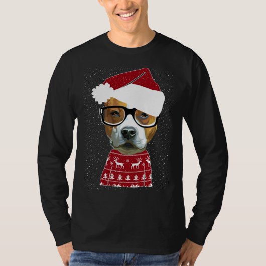 T-shirt Pitbull mignon à Santa Hat Douleur de Noël moche M (Devant)