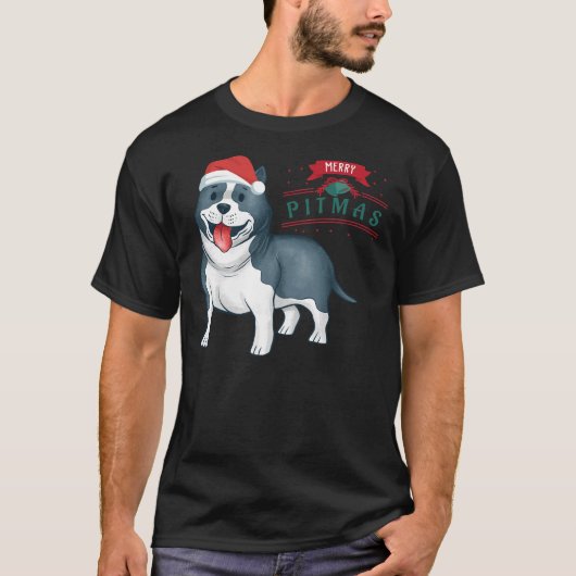 T-shirt Pitbull mignonne avec chapeau de Noël Joyeux Pitma (Devant)