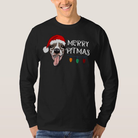T-shirt Pitbull Noël drôle Joyeux Pitmas (Devant)