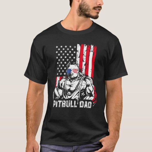 T-shirt Pitbull Papa Muscle Pet Chien Drapeau Américain 4e (Devant)