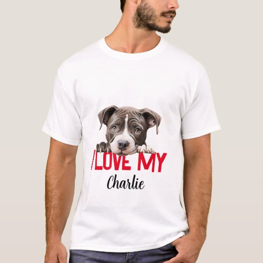 T-shirt Pitbull personnalisé Saint-Valentin (Devant)