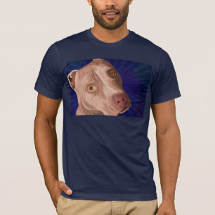 T-shirt Pitbull rouge de nez avec un arrière - plan bleu