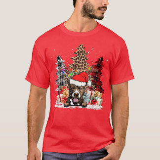 T-shirt Pitbull Santa Chapeau clair Buffalo Plaid Leopard 