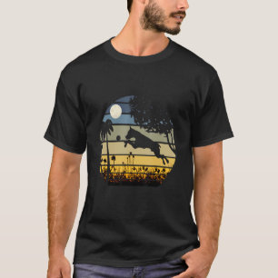 T-shirt Pitbull Sauter Dans Un Champ De Fleurs Lune Nuit
