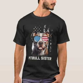 T-shirt Pitbull Sœur Lunettes de soleil Drapeau Américain
