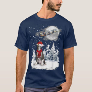 T-shirt Pitbull sur neige Noël Lune Éclairage Santa Chapea