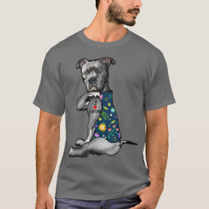 T-shirt Pitbull Tattoo I Love Grand-mère Flower Mothers Da