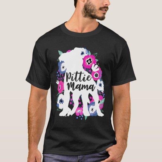 T-shirt Pittie Mama Fleurs Florales Pitbull Cute Pit Bull (Devant)