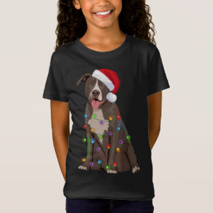 T-Shirt Pittie Pitbull feux de Noël Noël Noël Amoureux des