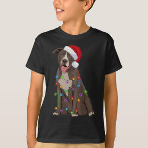 T-shirt Pittie Pitbull feux de Noël Noël Noël Amoureux des