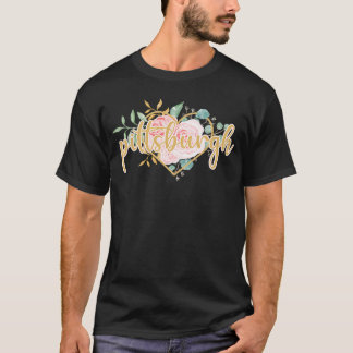 T-shirt Pittsburgh Floral Heart Rose Aquarelle Rose Moth