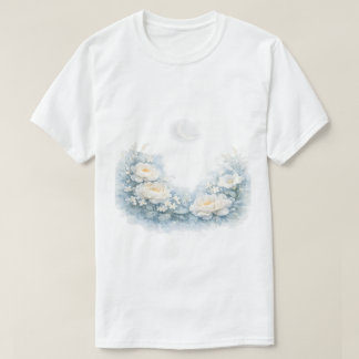 T-shirt Pivoines blanches en aquarelle Croissant de lune c