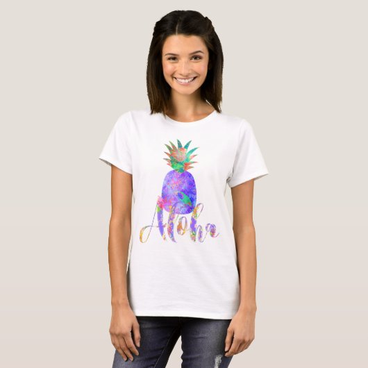 T-shirt PixDezines Aloha Ananas, Violet (Devant entier)