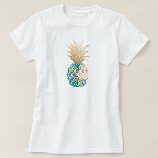 T-shirt PixDezines Hawaii, Aloha Ananas Turquoise/Or Faux (Design devant)