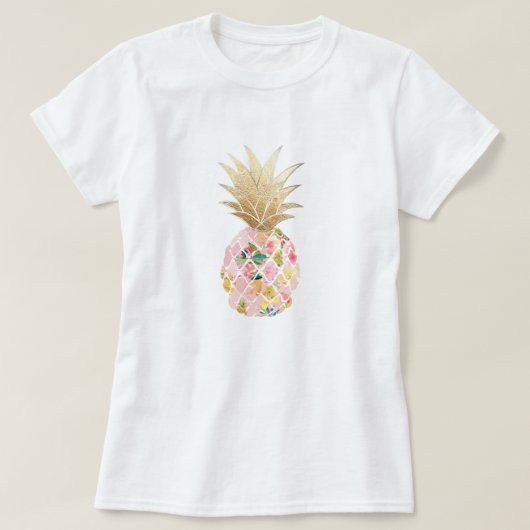 T-shirt PixDezines Hawaii, Aloha Pink Pineapple/Faux Gold (Design devant)