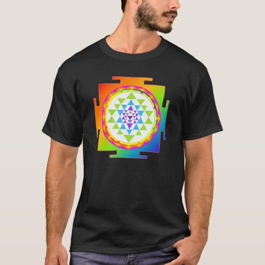 T-shirt PixDezines sri yantra/défrichage/arc-en-ciel (Devant)
