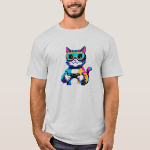 T-shirt Pixel Art Cat Gamer