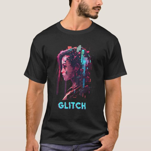 T-shirt Pixel art Cyber Vaporwave Sci-Fi Punk Girl (Devant)