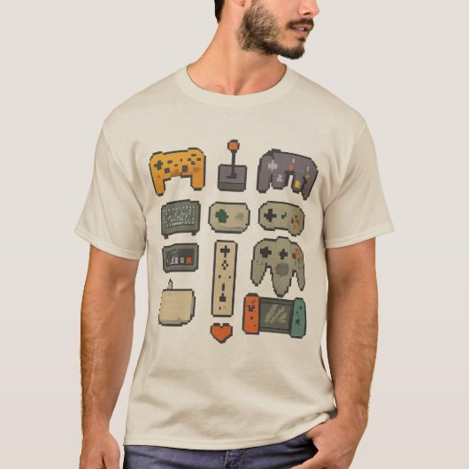 T-shirt Pixel Art – Retro & Modern Game Controllers (trans (Devant)