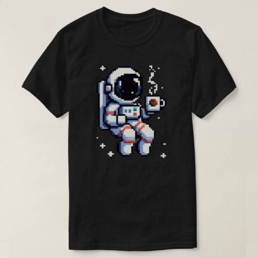 T-shirt Pixel Astronaut Coffee Break - Cosmic Java Space (Design devant)