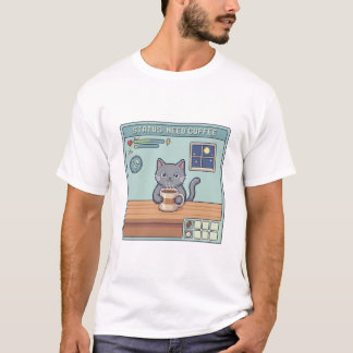 T-shirt Pixel Cat a besoin de café – Statut de jeu RPG rét