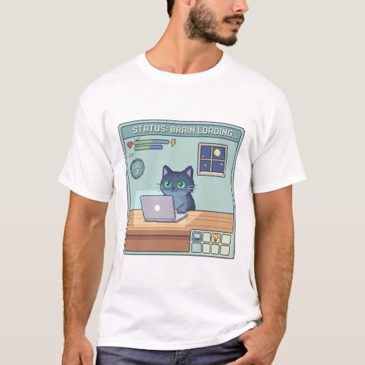 T-shirt Pixel Cat Brain Loading – Funny Retro Gamer Cat (Devant)