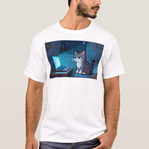 T-shirt Pixel Cat faisant défiler sur ordinateur portable 