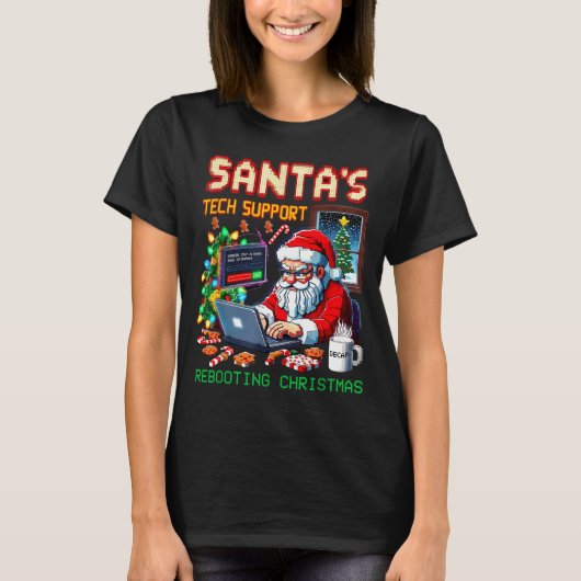 T-shirt Pixel Rebooting Santa's Tech Support (Devant)