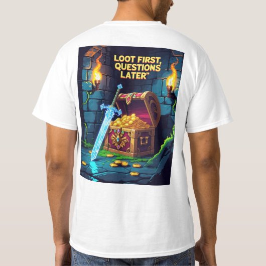 T-shirt Pixel scène de donjon avec coffre au trésor (Dos)