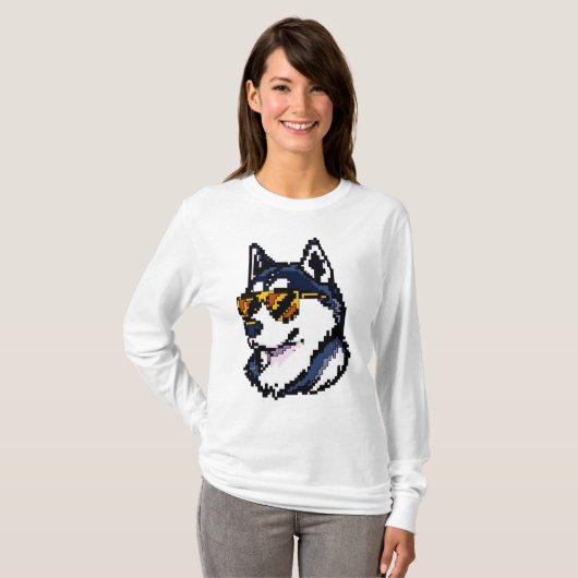 T-shirt Pixel Siberian Husky (Devant entier)